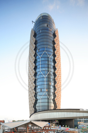 North face of one of the Al Bahar Towers (under construction), Abu Dhabi, UAE, designed by Aedas for the Abu Dhabi Investment Council (ADIC)
