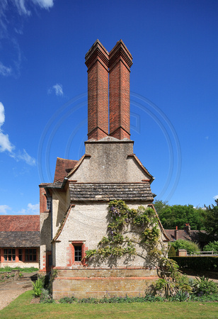 The chimney stacks that Edwin Lutyens made a prominent architectural feature when altering Goddards, Surrey, in 1910.