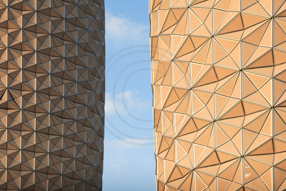 Detail of the Al Bahar Towers (under construction), Abu Dhabi, UAE, designed by Aedas for the Abu Dhabi Investment Council (ADIC)