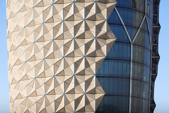 Detail of one of the Al Bahar Towers (under construction), Abu Dhabi, UAE, designed by Aedas for the Abu Dhabi Investment Council (ADIC)