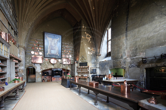 The Tudor kitchen at Burghley House (1587), Lincolnshire.